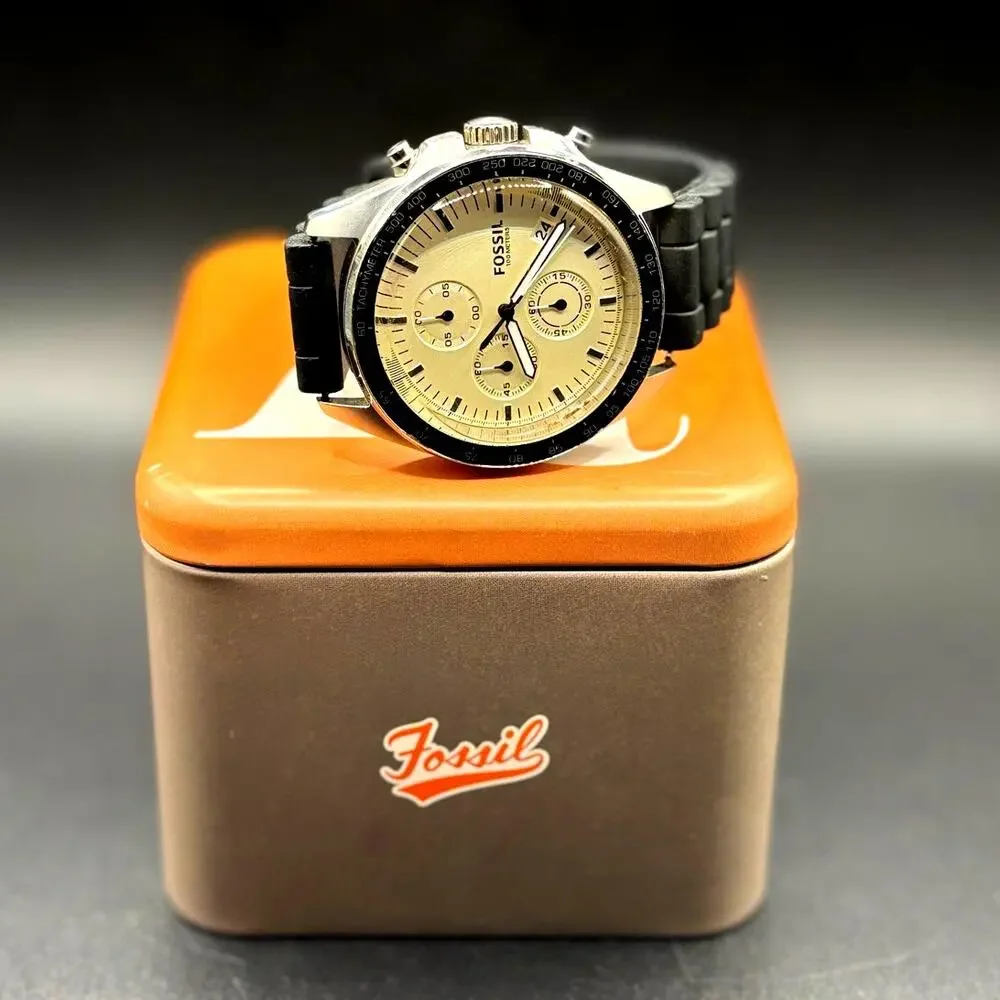 Fossil Sport 54 CH3023 Chronograph Beige Dial Black Strap 44mm Watch